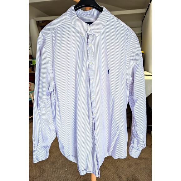 Ralph Lauren Button Down Cotton Shirt Mens 2XB Soft Purple White Stripe - Picture 1 of 13